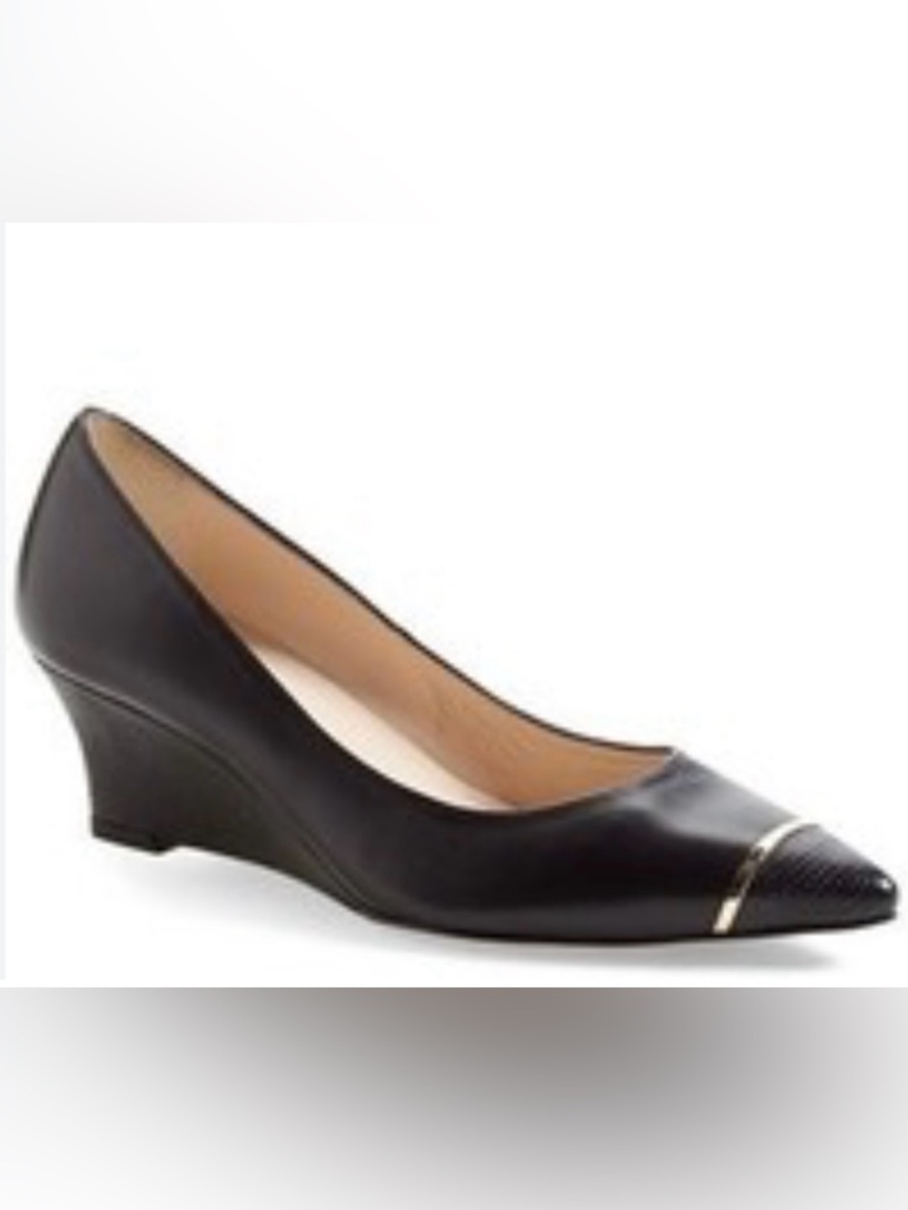 GW L.K. Bennett Alyssa Cap Toe in Black Leather Wedge Pump in 42
